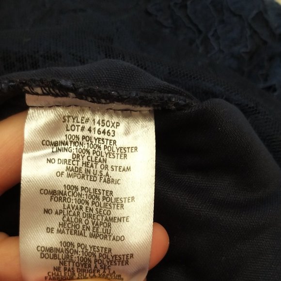 Xscape Womens Navy Lace Off-The-Shoulder Hi-Low Midi Dress Petites 2P  Pre-owne - Picture 14 of 16